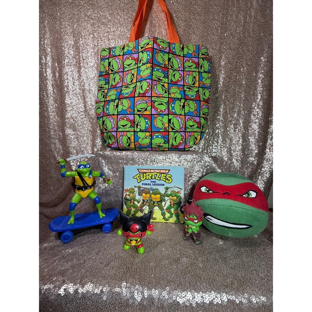 TMNT Teenage Mutant Ninja Turtles Bundle Tote Bag Leonardo Figure Raphael Plush